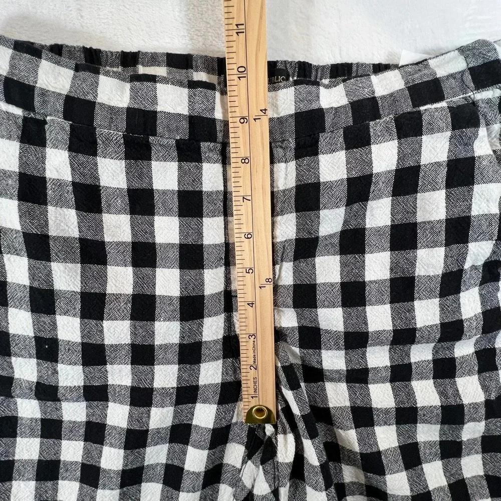 Banana Republic Hayden Pant Women 6 Linen Black White Gingham Ankle Tapered